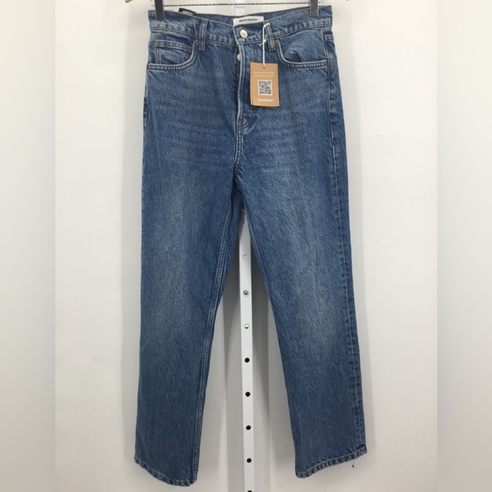 Reformation High-Rise Straight Jeans — Medium Blue